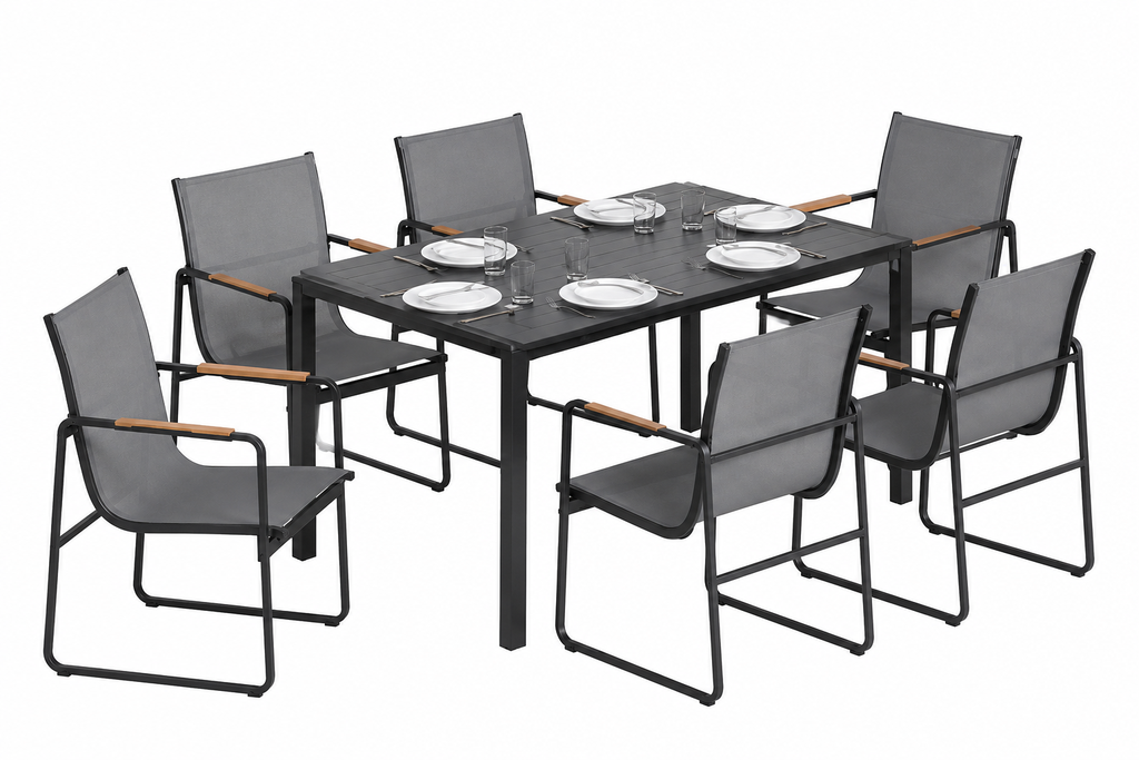 Salon de Jardin 7 Pièces  – Table & 6 Chaises Respirantes