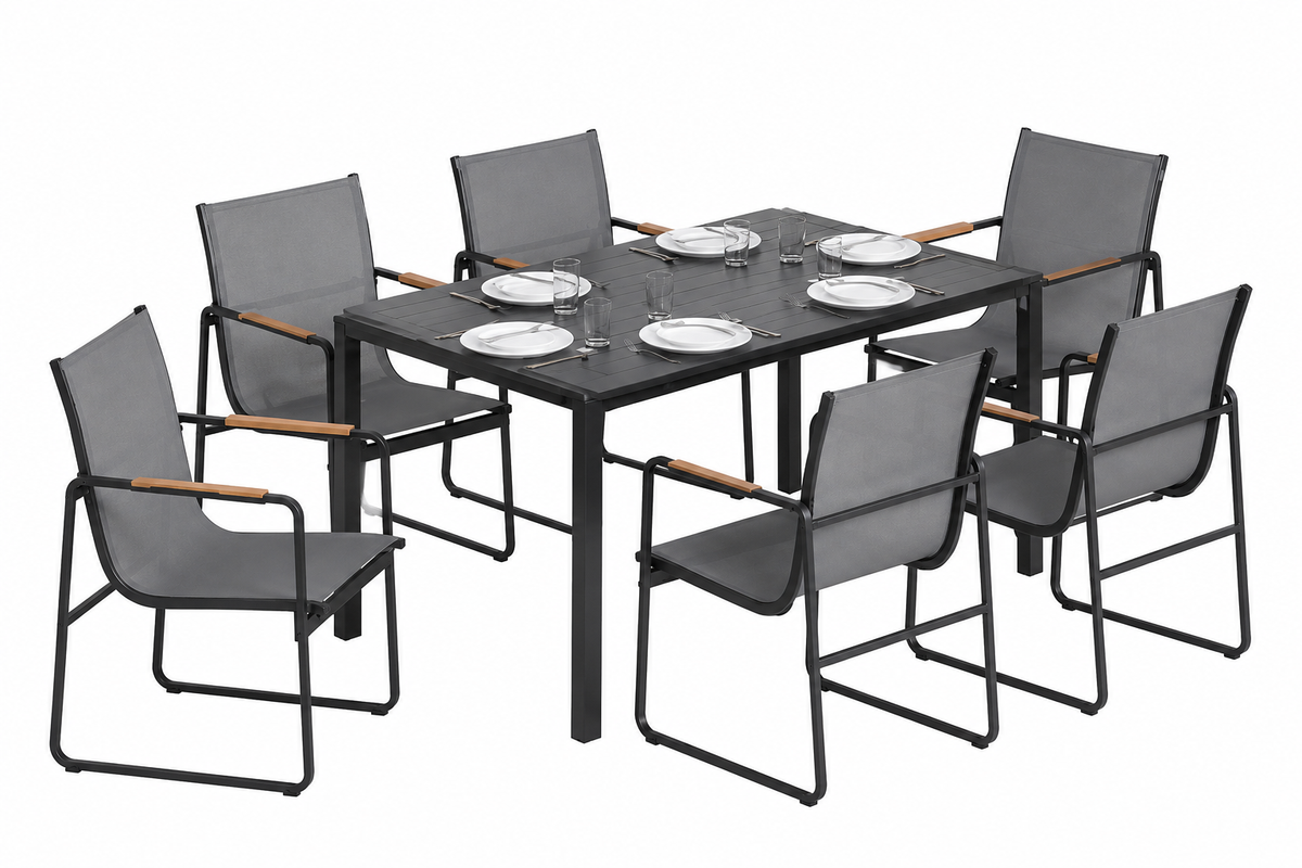 Salon de Jardin 7 Pièces  – Table & 6 Chaises Respirantes