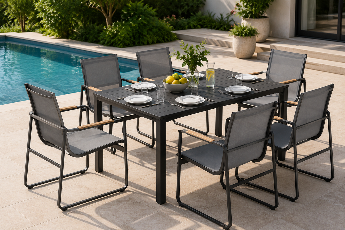 Salon de Jardin 7 Pièces  – Table & 6 Chaises Respirantes