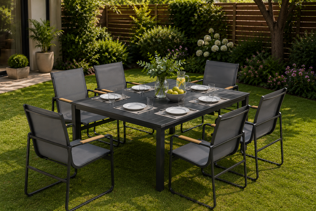Salon de Jardin 7 Pièces  – Table & 6 Chaises Respirantes
