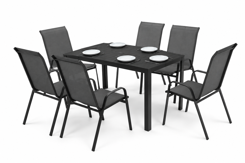 Salon de jardin 7 pièces Outsunny — table effet bois + 6 chaises empilables